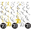 70-ojo gimtadienio dekoravimo spiralės rinkinys, sidabro, juodos ir aukso spalvos 70-ojo gimtadienio vakarėlio sūkuriai, folijos lubų pakabinamos dekoracijos moterims, vyrams, jubiliejui, vestuvių vakarėliui, 18 vienetų (70)