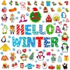88 dalių linksma žiemos dekoracija, hello winter pingvinų pirštinės, senis besmegenis, snaigė, iškarpos, skelbimų lentos dekoras, storas kartono rinkinys klasei, durims, langui, kalėdinei žiemos šventei