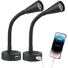 Acegoo 2 x Spot skaitymo lemputė 12 V Led kemperio valties sieninis šviestuvas, reguliuojamas skaitymo šviestuvas su lanksčiu gooseneck tipo laikikliu, 3200 K, su integruotu reguliatoriumi ir Usb įkrovikliu automobiliui, furgonui, karavano vidaus apšvieti