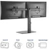 Monitorius Act Ac8332 monitoriaus laikiklis 2 monitoriams su dujine spyruokle iki 27 colių vesa 75/100 mm monitoriaus laikiklis pakreipiamas 40° pasukamas 90° pasukamas 360° svoris maks. 6kg