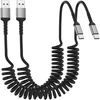 Adilift usb c spiralinis laidas, [2 vnt. 0,3 m - 1 m] usb a į usb c trumpas laidas, įkrovimo laidas usb c greito įkrovimo laidas, skirtas iphone 16/15/plus/promax, galaxy s24 ultra s23 fe s22 s21, google pixel