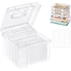 Adorbox skaidri nuotraukų dėžutė, 21 x 21 cm dėžutė, nuotraukų dėklas, 5 vidiniai nuotraukų organizatoriai, skaidrios nuotraukų dėžutės saugojimui, 1 etikečių lipdukų lapas rankdarbiams, kortelėms, biuro reikmenims