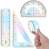 Aeaocvo 3 dalių liniuočių rinkinys, spalvinga lanksti minkšta liniuotė 15 cm, plastikinė lanksti nedūžtanti liniuotė vaikams, mokyklai, pradinei mokyklai, namams (tiesi liniuotė, trikampė liniuotė, transportyras)