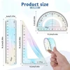 Aeaocvo 3 dalių liniuočių rinkinys, spalvinga lanksti minkšta liniuotė 15 cm, plastikinė lanksti nedūžtanti liniuotė vaikams, mokyklai, pradinei mokyklai, namams (tiesi liniuotė, trikampė liniuotė, transportyras)