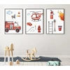Plakatas Ag.art deco 3 plakatų rinkinys vaikų kambariui | 3 dalys A3 30 x 40 cm | gaisrinė mašina, ugniagesys | paveikslėlių rinkinys mergaitėms ir berniukams | be rėmo