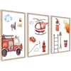 Plakatas Ag.art deco 3 plakatų rinkinys vaikų kambariui | 3 dalys A3 30 x 40 cm | gaisrinė mašina, ugniagesys | paveikslėlių rinkinys mergaitėms ir berniukams | be rėmo