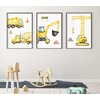 Plakatas Ag.art deco 3 vaikų kambario plakatų rinkinys | 3 dalys A3 30 x 40 cm | Geltonas kranas Ekskavatorius Vežimėlis Betono maišyklė Statybvietė | Paveikslėlių rinkinys mergaitėms ir berniukams | Be rėmo