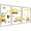 Plakatas Ag.art deco 3 vaikų kambario plakatų rinkinys | 3 dalys A3 30 x 40 cm | Geltonas kranas Ekskavatorius Vežimėlis Betono maišyklė Statybvietė | Paveikslėlių rinkinys mergaitėms ir berniukams | Be rėmo