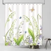 Aibiin dušo užuolaida „lily of the Valley“ pavasario gėlės, augalai, gamtos namų dekoras, vonios užuolaidos vonios kambariui, patvarus vandeniui atsparus audinys su 12 kabliukų, 180x180 cm, jm278