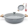 Aikenbbkk 2-in-1 keraminė keptuvė su dangčiu, 32 cm, neprideganti keraminė danga, netoksiška, be ptfe ir pfoa, tinka visoms viryklėms, mėlyna