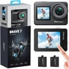Akaso veiksmo kamera 4k 20mp wifi povandeninė kamera ipx8 atspari vandeniui veiksmo kamera eis 2.0 su jutikliniu ekranu, priartinimu, valdymu balsu, išoriniu mikrofonu ir 2x1350mah baterijų rinkiniu - brave 7 (pilka)