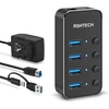 Aktyvus Usb 3.0 šakotuvas su maitinimo šaltiniu, Rshtech Usb 3.0 šakotuvas su 4 duomenų prievadais Usb 3.0 prievadų skirstytuvas su 100 cm 2-in-1 hibridiniu duomenų kabeliu (type A/type C), 10w (5v/2a) maitinimo šaltinis, aliuminis, Rsh-st04