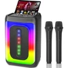Muzikinis centras Ankuka karaoke aparatas su 2 mikrofonais, nešiojama bluetooth kolonėlė su led lemputėmis, tf/usb, fm, aux, tws, vakarėliams ir suaugusiems, dovana draugams ir šeimai (juodas)