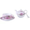 Arbata vienam, arbatinuko puodelio rinkinys, shabby chic flora, paukštis, rožė, drugelis, porcelianinė dovanų dėžutė (rožinė)