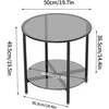 Artloge apvalus stiklinis staliukas su 2 lentynomis, staliukas prie sofos, tvirtas svetainės staliukas, didelis stalviršis 50 cm, mažas stalviršis 46,2 cm, aukštis 49,5 cm