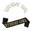 Auksinė gimtadienio tiara ir šarfa "birthday Girl"
