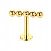 Auksinis titano labret auskaras su rutuliukais 1.2/10 mm