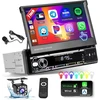 Automagnetola Hikity automobilinis radijas 1din belaidis carplay su ištraukiamu 7 colių ekranu automobilinis radijas 1din su android car bluetooth laisvų rankų įranga fm aux tf usb swc veidrodinis atspindys atbulinės eigos kamera