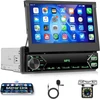 Automagnetola Automobilinis 1 din radijas su bluetooth laisvų rankų įranga, ios/android mirror link, 7 colių rankiniu būdu ištraukiamas ekranas, automobilinis radijas su bluetooth fm radijas/usb/aux/eq/type c vairo valdymu + atbulinės eigos kamera