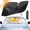 Automobilio saulės skydelis priekiniam stiklui 2025 m. atnaujinimas - 360° besisukanti rankena | anglies pluošto skeletas | efektyvi apsauga nuo Uv spindulių ir šilumos izoliacija | universalus daugumai transporto priemonių, 145 x 83 cm