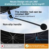 Automobilio saulės skydelis priekiniam stiklui 2025 m. atnaujinimas - 360° besisukanti rankena | anglies pluošto skeletas | efektyvi apsauga nuo Uv spindulių ir šilumos izoliacija | universalus daugumai transporto priemonių, 145 x 83 cm