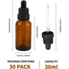 Azkeegrey 30 vnt. pipetės buteliukų rinkinys, 30 ml, rudas stiklas, buteliukas su stikline pipete, vaistinė buteliukas, rudas stiklinis buteliukas aliejams, ekstraktams, skysčiams, kvepalų aliejams