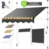 Balkono markizė nuo saulės 350 cm, prispaudžiama markizė su led lemputėmis, balta/oranžinė balkono markizė, nereikia gręžti, lango markizė