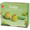 Balvi tulip kavos puodelių rinkinys geltonas/žalias, 2 tulip formos kavos puodeliai ir 2 lėkštės lapų formos