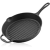 Bbq-toro keptuvė iš ketaus, skersmuo 34 cm, ketaus keptuvė-grilis su rankena, rankena ir dviem snapeliais, briaunota, ketaus keptuvė-grilis, bbq keptuvė, orkaitės keptuvė, ketaus keptuvė
