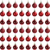 Belle Vous raudoni kalėdiniai eglutės žaisliukai, plastikiniai papuošimai (48 vnt.) - 3 cm - 16 matinių blizgučių kalėdinių eglutės žaisliukų su virvele pakabinimui ant kalėdinės eglutės