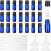 Benecreat 24 stiklinių buteliukų eteriniams aliejams, 5 ml mėlynas buteliukas eteriniams aliejams su 10 lašintuvų ir 4 piltuvėliais, eterinių aliejų balzamo aliejaus buteliukas aromaterapiniams kvapams