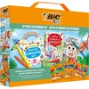 Bic Kids spalvinimo knygelių rinkinys: 18 spalvotų pieštukų, 18 flomasterių, 18 kreidelių, 3 spalvinimo knygelės ir 50 lipdukų