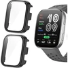 Blueshaweu apsauginis dėklas, suderinamas su amazfit bip 6 išmaniuoju laikrodžiu 46 mm, kietas pc dėklas su stiklo ekrano apsauga, suderinamas su amazfit bip 6 (juodas + juodas)