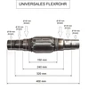 Bluetech universalus lankstus vamzdis, liepsnos vamzdis, išmetimo vamzdis, nerūdijančio plieno vamzdis, katalizinis konverteris, išmetimas, skersmuo 50 mm / skersmuo 55 mm / skersmuo 60 mm, ilgis 400 mm