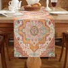 Boho stalo takelis, vintažinis, 33 x 183 cm, oranžinis spalvingas stalo takelis, skalbiamas lininis turkiško stiliaus staltiesė, kaimiško stiliaus dekoracija sodybos valgomojo kambario vakarėliui, šventinis stalo dekoras