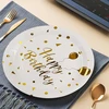 Bokfjbp 80 dalių gimtadienio stalo įrankių rinkinys, baltos aukso spalvos vakarėlio dekoracijų reikmenys, stalo įrankiai, lėkštės, servetėlės, popieriniai puodeliai, šiaudeliai vaikų gimtadienio dekoravimui, berniukams ir mergaitėms, 16 asmenų (baltas auk