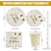 Bokfjbp 80 dalių gimtadienio stalo įrankių rinkinys, baltos aukso spalvos vakarėlio dekoracijų reikmenys, stalo įrankiai, lėkštės, servetėlės, popieriniai puodeliai, šiaudeliai vaikų gimtadienio dekoravimui, berniukams ir mergaitėms, 16 asmenų (baltas auk