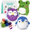 Boloshine nėrimo rinkinys pradedantiesiems su mokomuoju vaizdo įrašu ir instrukcijomis, amigurumi mezgimo rinkinys su vilna ir nėrimo vąšeliu, nėrimo rinkinys "pasidaryk pats" raktų pakabukų rinkinys 3 gyvūnai: varlė, pelėda, pingvinas