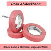 Bomei Pack 3 rožiniai dažytojų lipnios juostos ritinėliai 24 mm x 50 m premium krepinio popieriaus maskavimo juosta dažymui, rankdarbiams ir "pasidaryk pats" - profesionali dažytojų juosta, atspari Uv spinduliams, nepaliekanti likučių ir lengvai nuimama