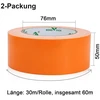 Bomei Pack oranžinė lipni juosta, atspari vandeniui, 50 mm x 30 m - 2 ritiniai, oranžinė lipni audinio juosta - audinio juosta - ypač stipri lipni juosta - lipni juosta - vandeniui atspari juosta