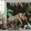 Bonhause dušo užuolaida leopardas juodi tropiniai palmės lapai džiunglių dušo užuolaidos 180 x 180 cm atspari pelėsiui vandeniui poliesterio audinio skalbiama vonios užuolaida voniai su 12 kabliukų