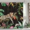Bonhause dušo užuolaida leopardas juodi tropiniai palmės lapai džiunglių dušo užuolaidos 180 x 180 cm atspari pelėsiui vandeniui poliesterio audinio skalbiama vonios užuolaida voniai su 12 kabliukų