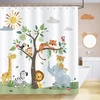 Bonhause dušo užuolaida vaikams su animaciniais gyvūnais žirafa dramblys 180 x 180 cm, atspari pelėsiui, vandeniui, pagaminta iš poliesterio audinio, skalbiama vonios užuolaida su 12 kabliukų