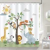 Bonhause dušo užuolaida vaikams su animaciniais gyvūnais žirafa dramblys 180 x 180 cm, atspari pelėsiui, vandeniui, pagaminta iš poliesterio audinio, skalbiama vonios užuolaida su 12 kabliukų