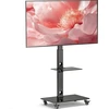 Laikiklis Bontec tv stovas su ratukais 30-70 colių plazminiams/lcd/led ekranams iki 40 kg, 6 aukščio reguliavimo padėtys su 2 pakopų grūdinto stiklo lentynomis, max vesa 600 x 400 mm