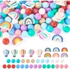 Boutigem 101 vnt. vaivorykštės spalvų silikoninės karoliukai, karšto oro baliono formos, 15 mm minkšti guminiai karoliukai, apvalūs birūs karoliukai papuošalų gamybai, rašiklių dekoravimui
