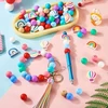 Boutigem 101 vnt. vaivorykštės spalvų silikoninės karoliukai, karšto oro baliono formos, 15 mm minkšti guminiai karoliukai, apvalūs birūs karoliukai papuošalų gamybai, rašiklių dekoravimui