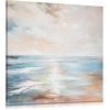 Plakatas Briful 60 x 60 cm didelis drobės paveikslas jūros banga pastelinis pakrantės peizažas - abstraktus drobės paveikslas su jūros motyvu namų viešbučio biuro sienų dekoravimui