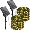 Btfarm 2 vnt. saulės energija įkraunamų lauko girliandų su laikmačiu, 10 m 100 Led lauko girliandų, atsparios oro sąlygoms, 8 režimai, Ip65 atsparios vandeniui saulės energija įkraunamos lauko girliandos sodui, tvorai, medžiui, kiemui, balkonui