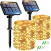 Btfarm saulės energija varomos lauko girliandos, 2 x 15 m 150 led saulės energija varomos lauko girliandos, atsparios oro sąlygoms, 8 režimai, ip65 atsparios vandeniui varinės vielos girliandos, skirtos sodui, terasai, medžiui, kiemo vakarėliui